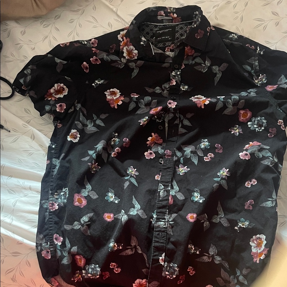 Men's Black Floral Casual Button Down Shirt